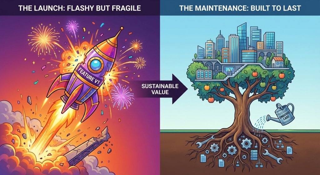 The Launch is a Lie: Why Long-Term Maintenance Matters More Than Day One Features