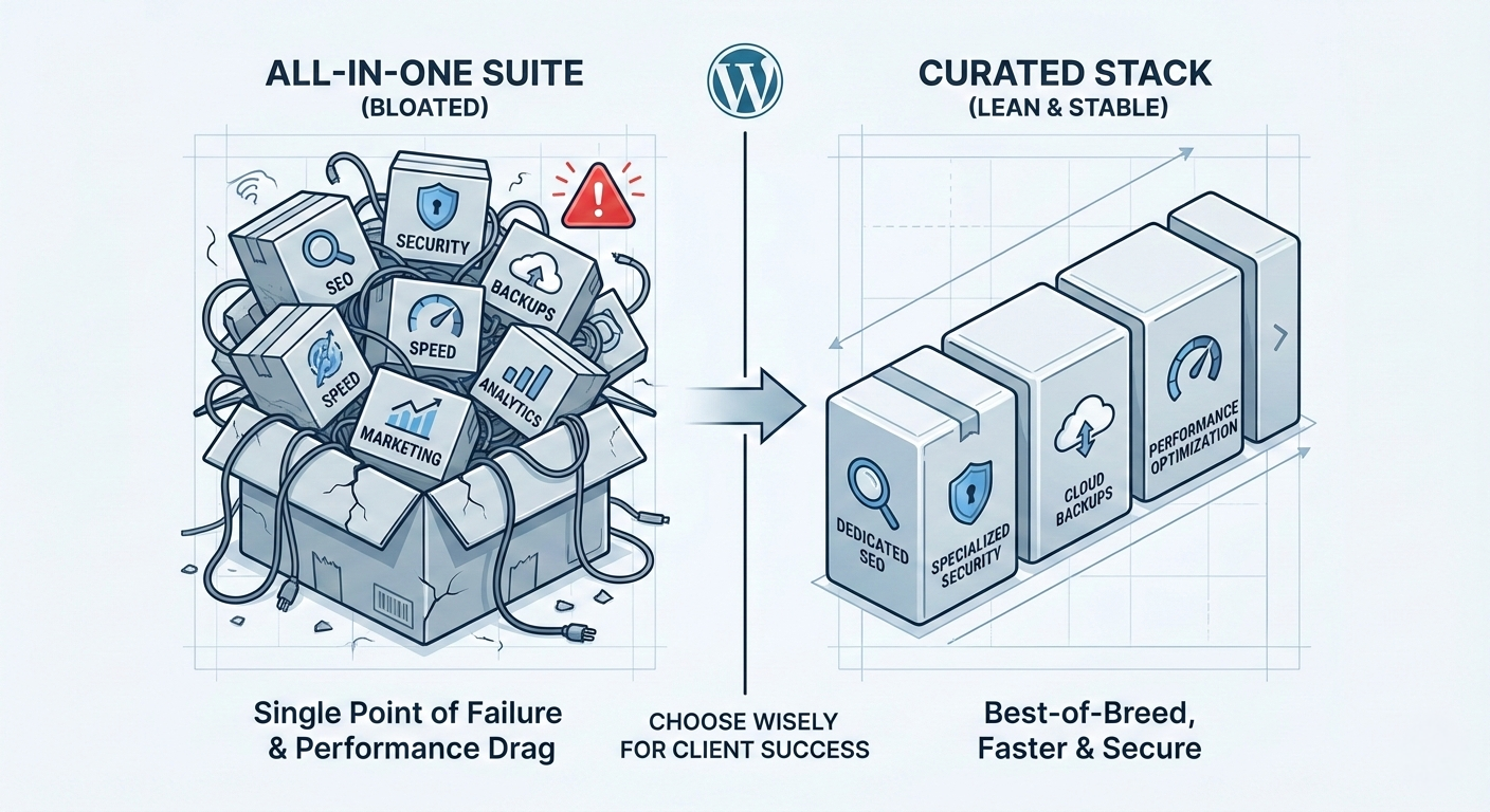 Why we avoid all in one WordPress plugins in client projects